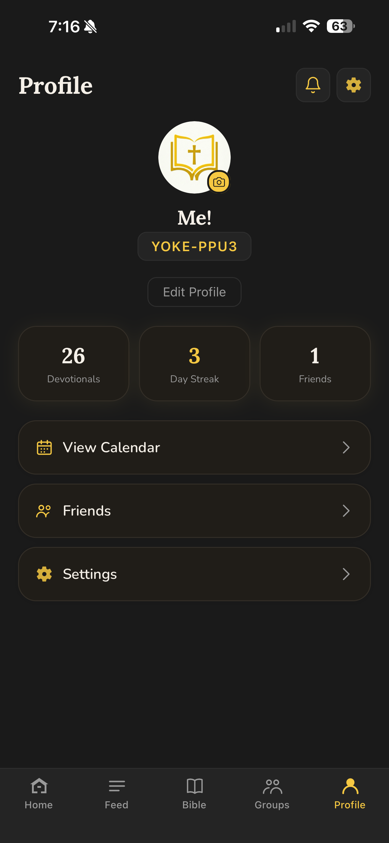 Profile and streaks screen